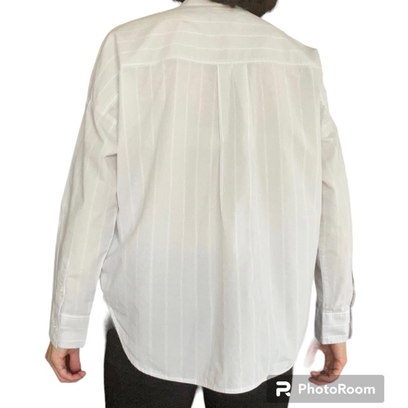 Everlane Women's Grey White Striped Oversized 100%Cotton Collarless Shirt Size4 - Picture 4 of 15